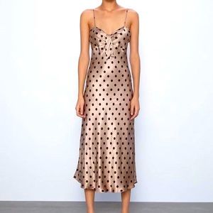 Zara Polka Dot Satin Midi Dress Size M
